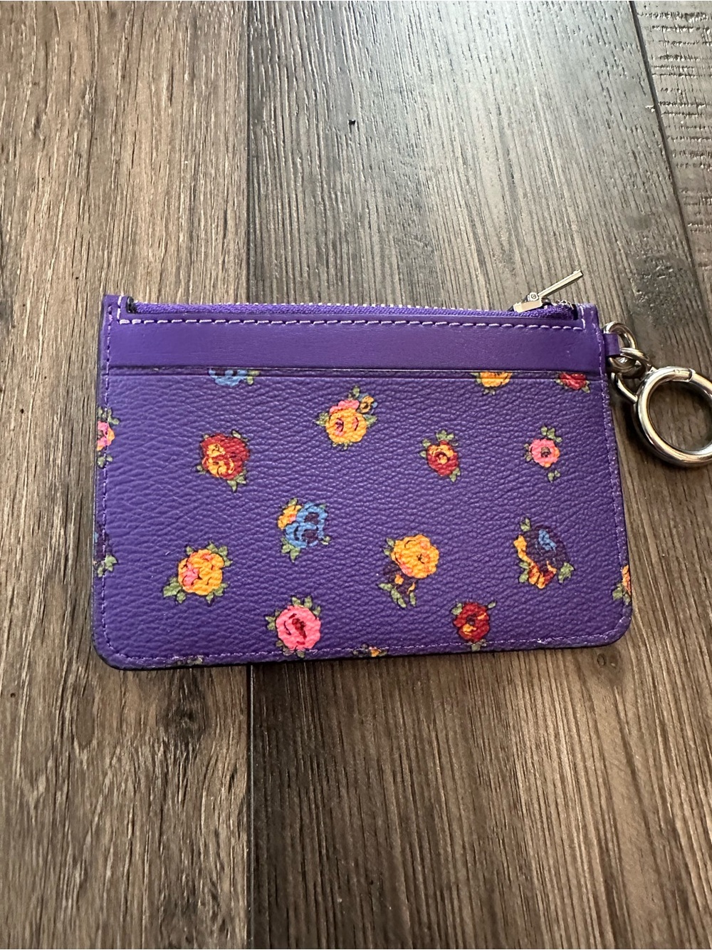 COACH Attachment Credit Card Case With Vintage Rose Print Purple - Picture 2 of 7